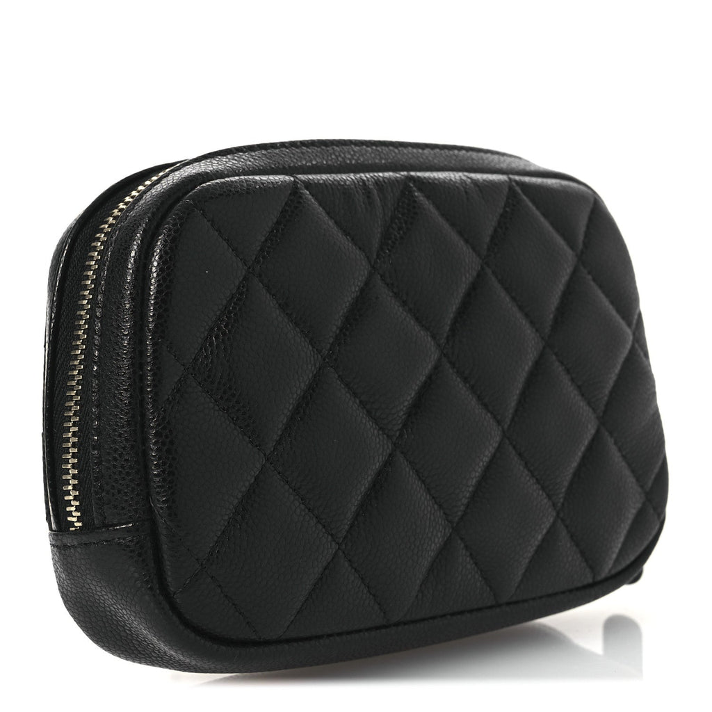 Caviar Quilted Small Curvy Pouch Cosmetic Case Black