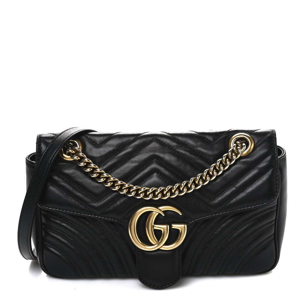 Calfskin Matelasse Small GG Marmont Shoulder Bag Black