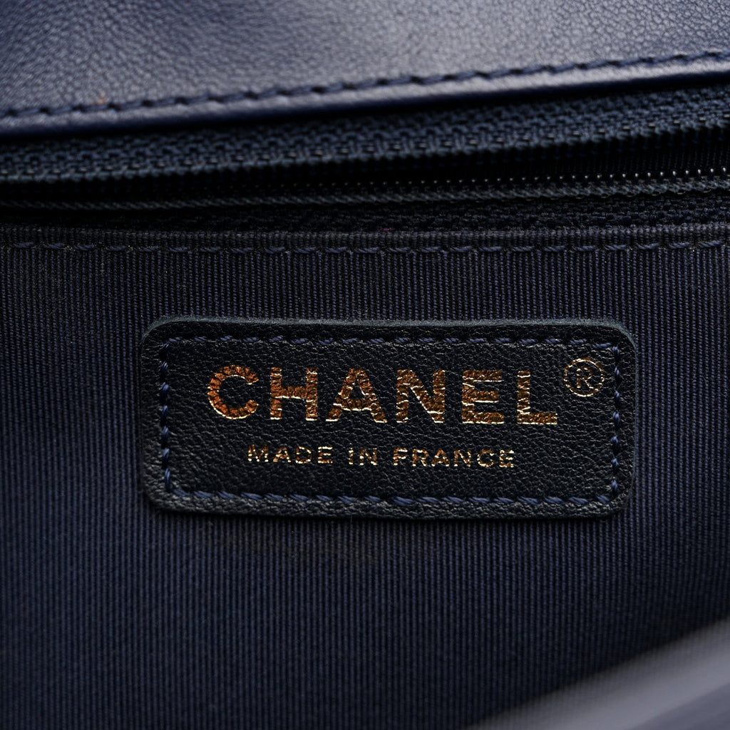Lambskin Quilted New Medium Boy Flap Dark Navy Blue