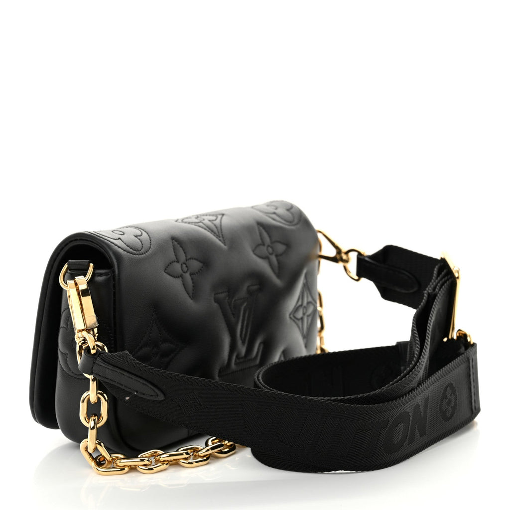 Calfskin Bubblegram Wallet On Strap Black