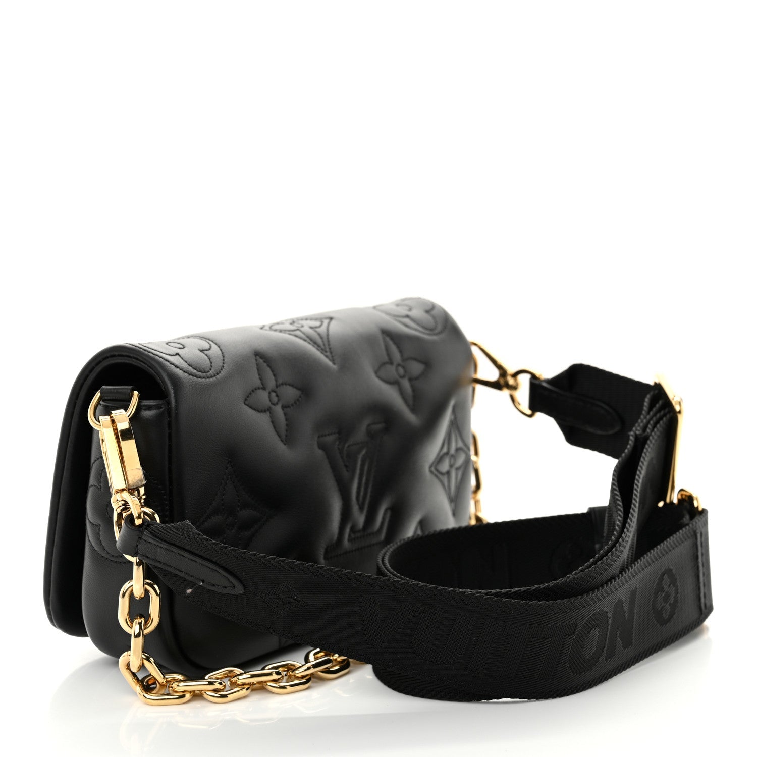 Calfskin Bubblegram Wallet On Strap Black