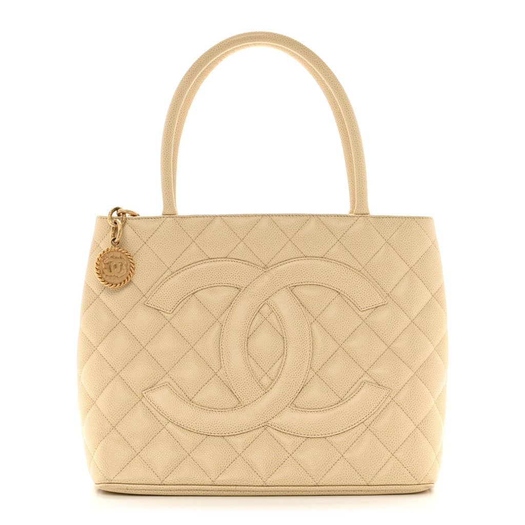 Caviar Quilted Medallion Tote Light Beige