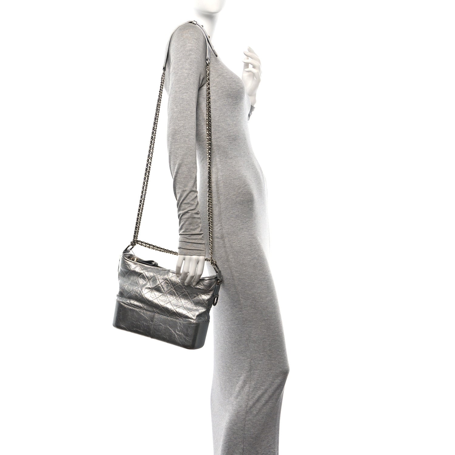 Metallic Lambskin Calfskin Quilted Medium Gabrielle Hobo  Silver