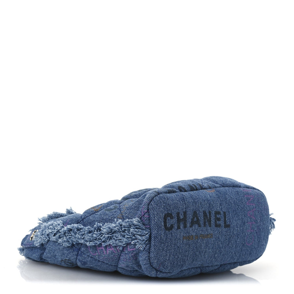 Denim Quilted Small Mood Bucket With Chain Blue Multicolor