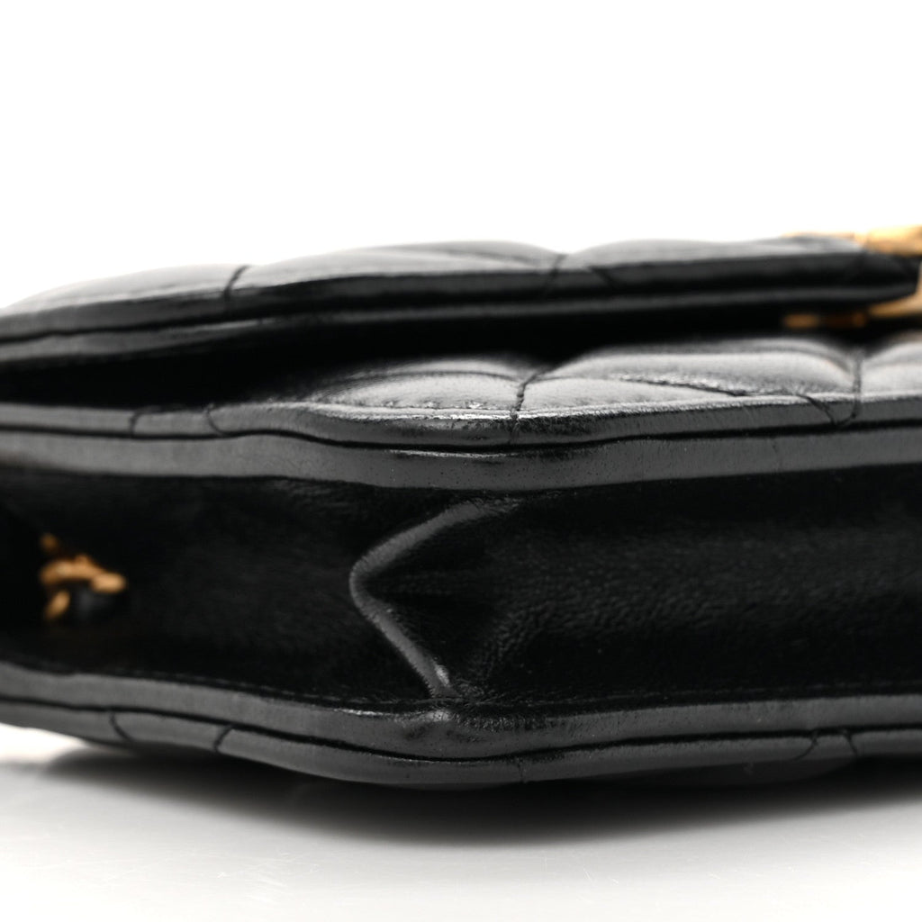 Lambskin Quilted CC Logo Flap Phone Holder With Chain Black