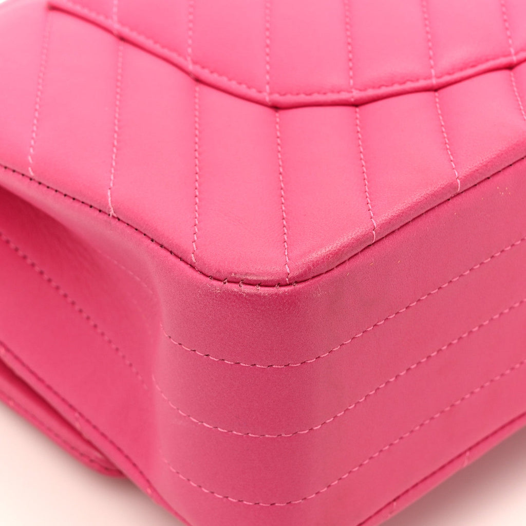 Lambskin Chevron Quilted Medium Double Flap Pink