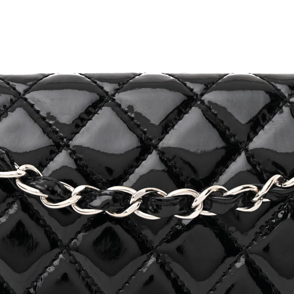 Patent Quilted Medium Double Flap Black