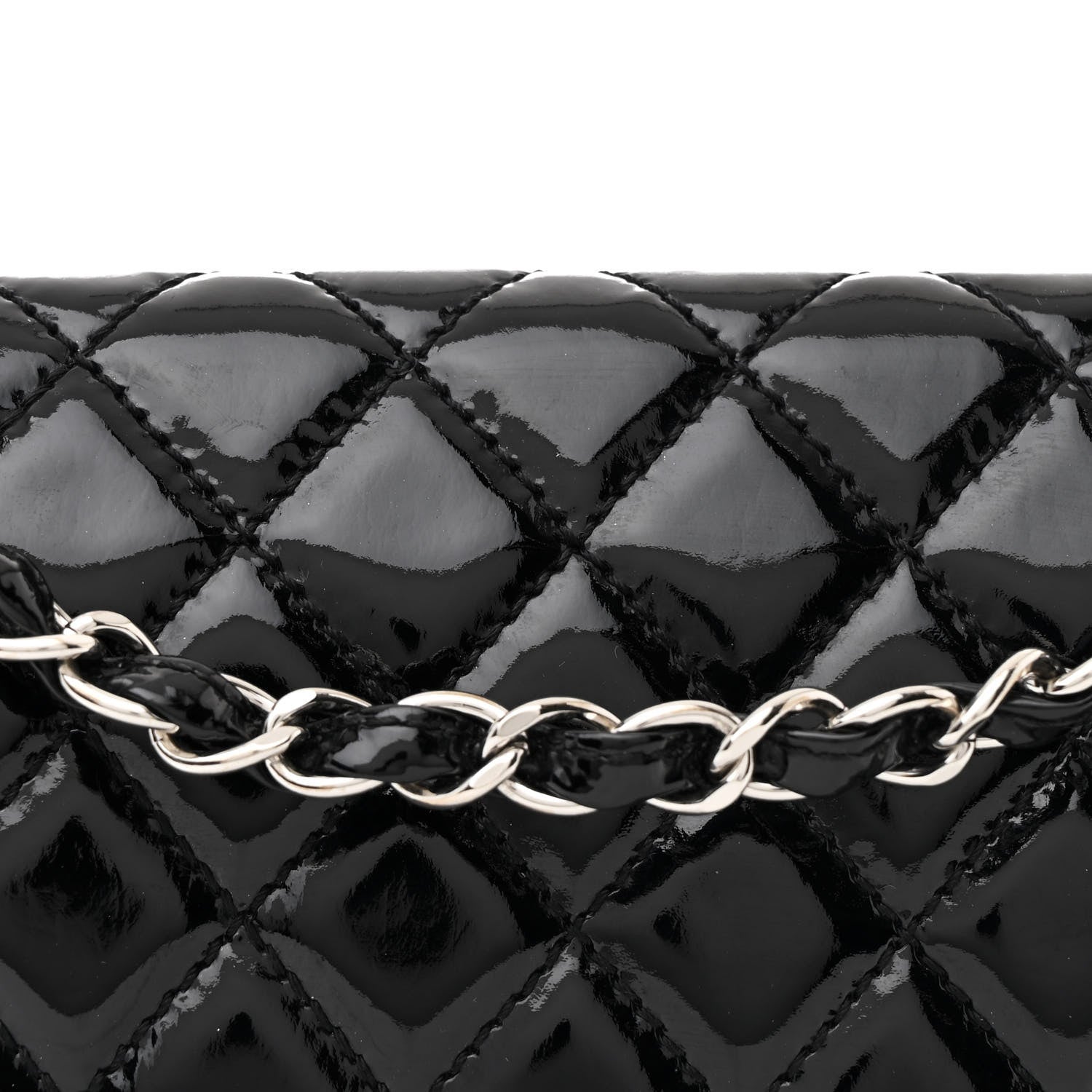 Patent Quilted Medium Double Flap Black