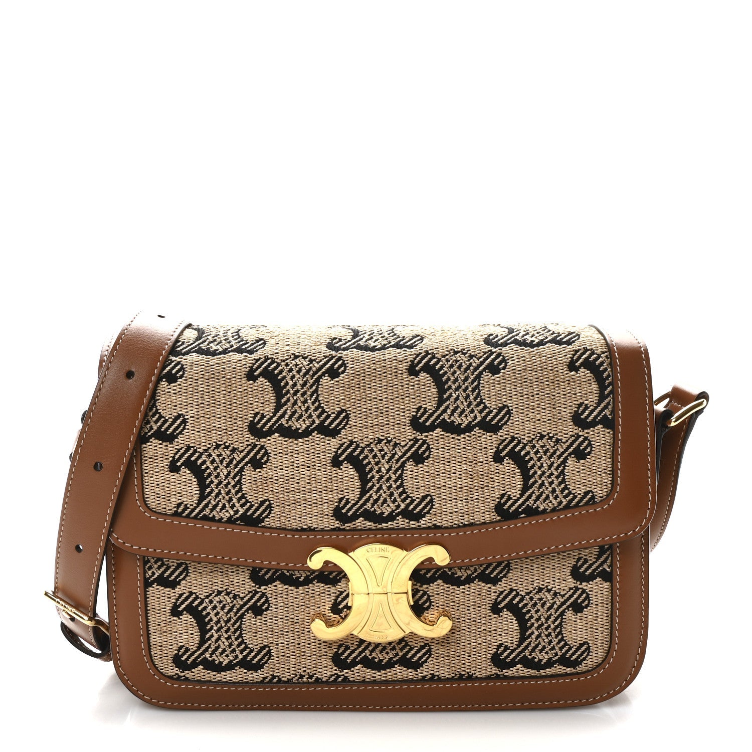 Canvas Calfskin Triomphe Embroidered Medium Triomphe Bag Tan