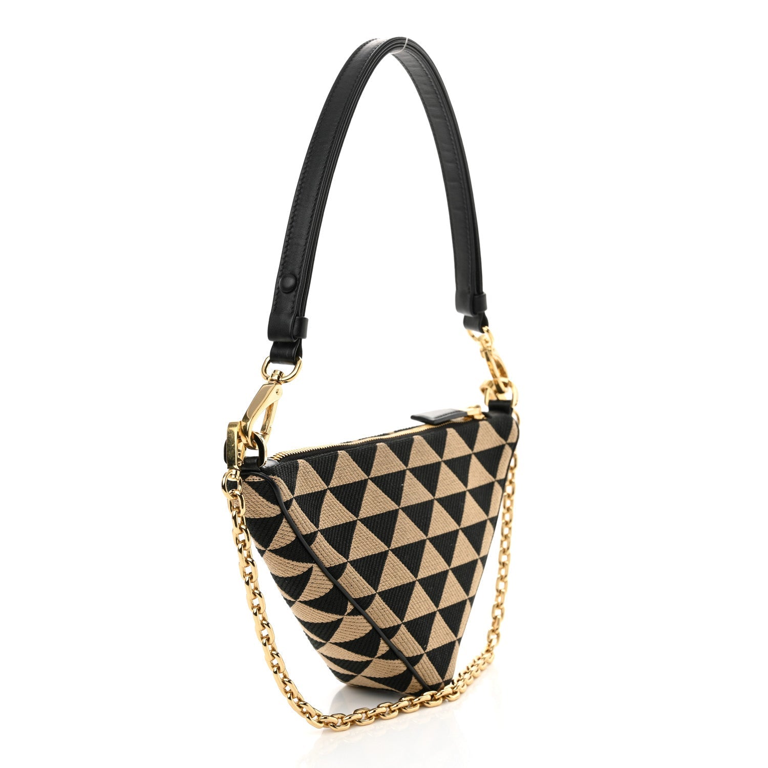 Jacquard Calfskin Triangolo Symbole Embroidered Mini Triangle Double Bag Black Corda