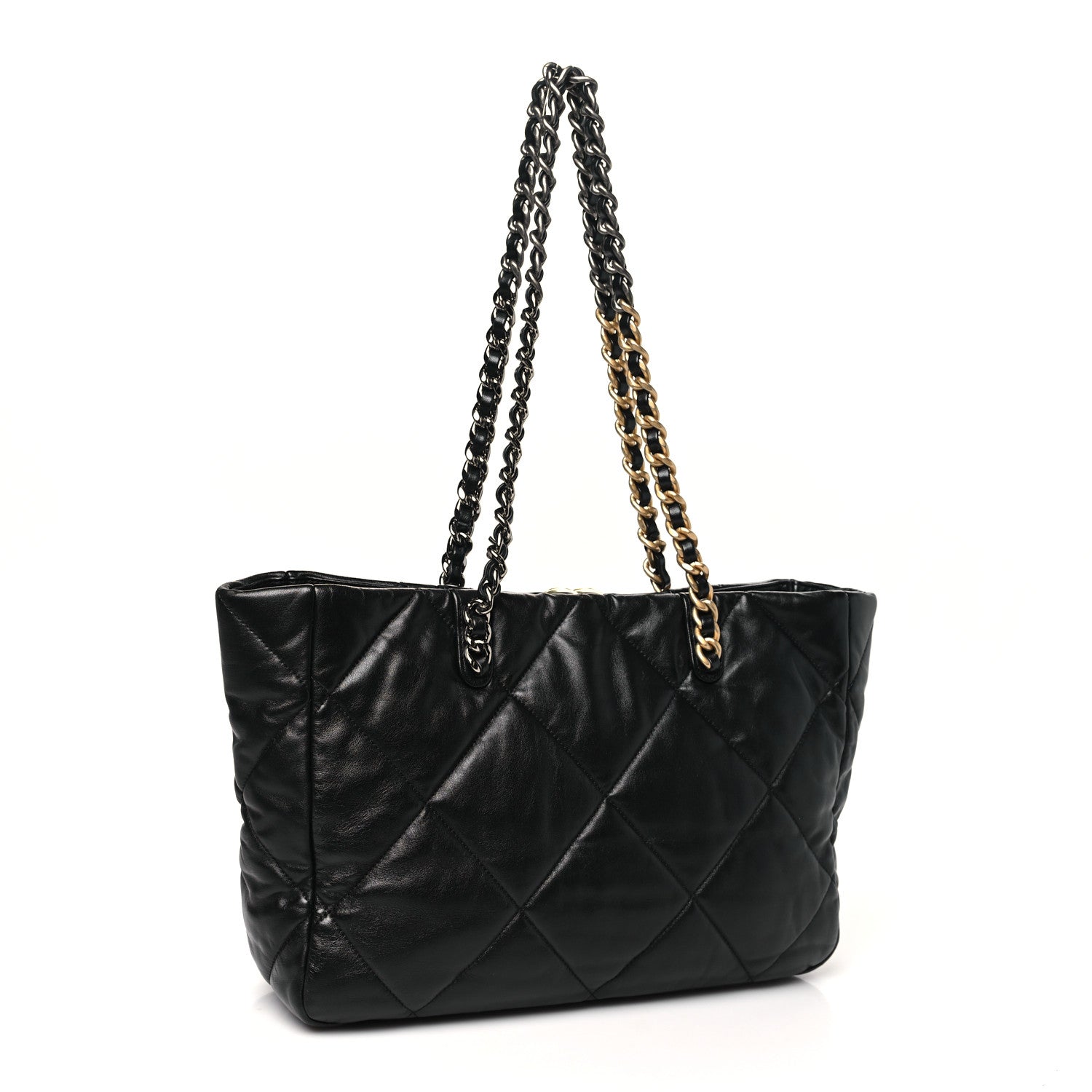 Lambskin Quilted Chanel 19 East West Shopping Bag Black