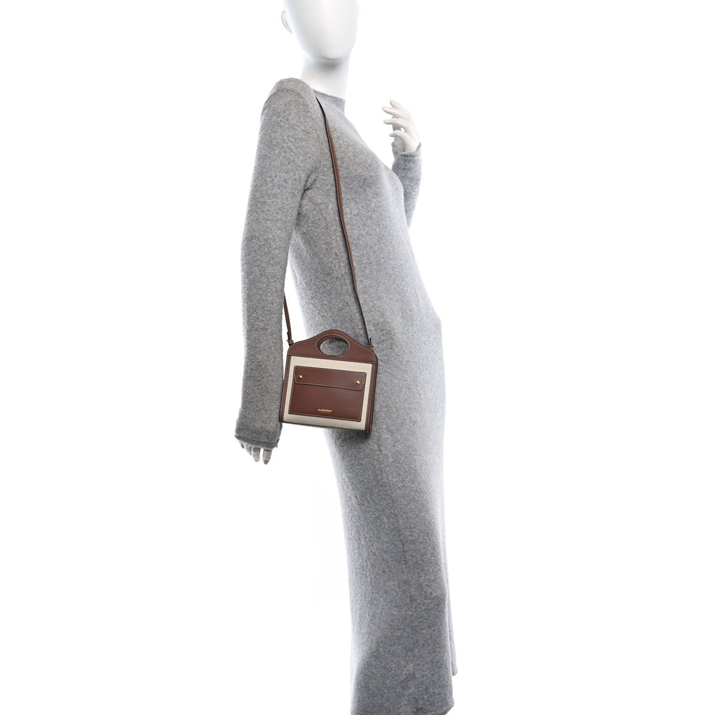 Smooth Calfskin Canvas Two Tone Micro Pocket Bag Malt Brown Tan