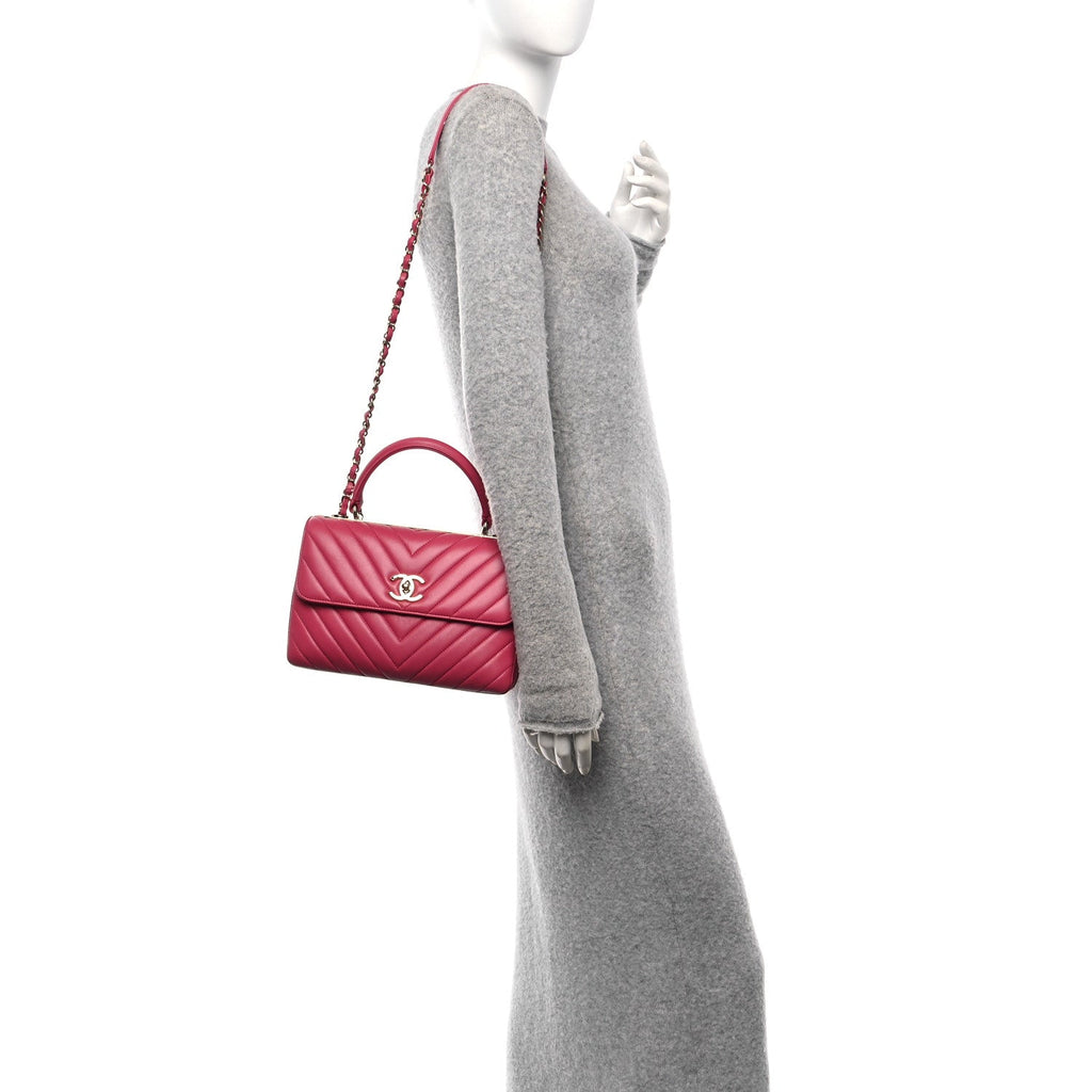 Lambskin Chevron Quilted Small Trendy CC Dual Handle Flap Bag Pink
