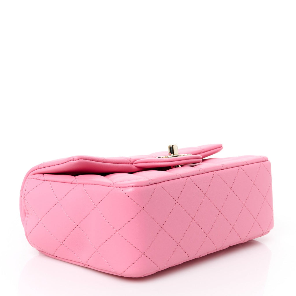 Lambskin Quilted Mini Top Handle Rectangular Flap Pink