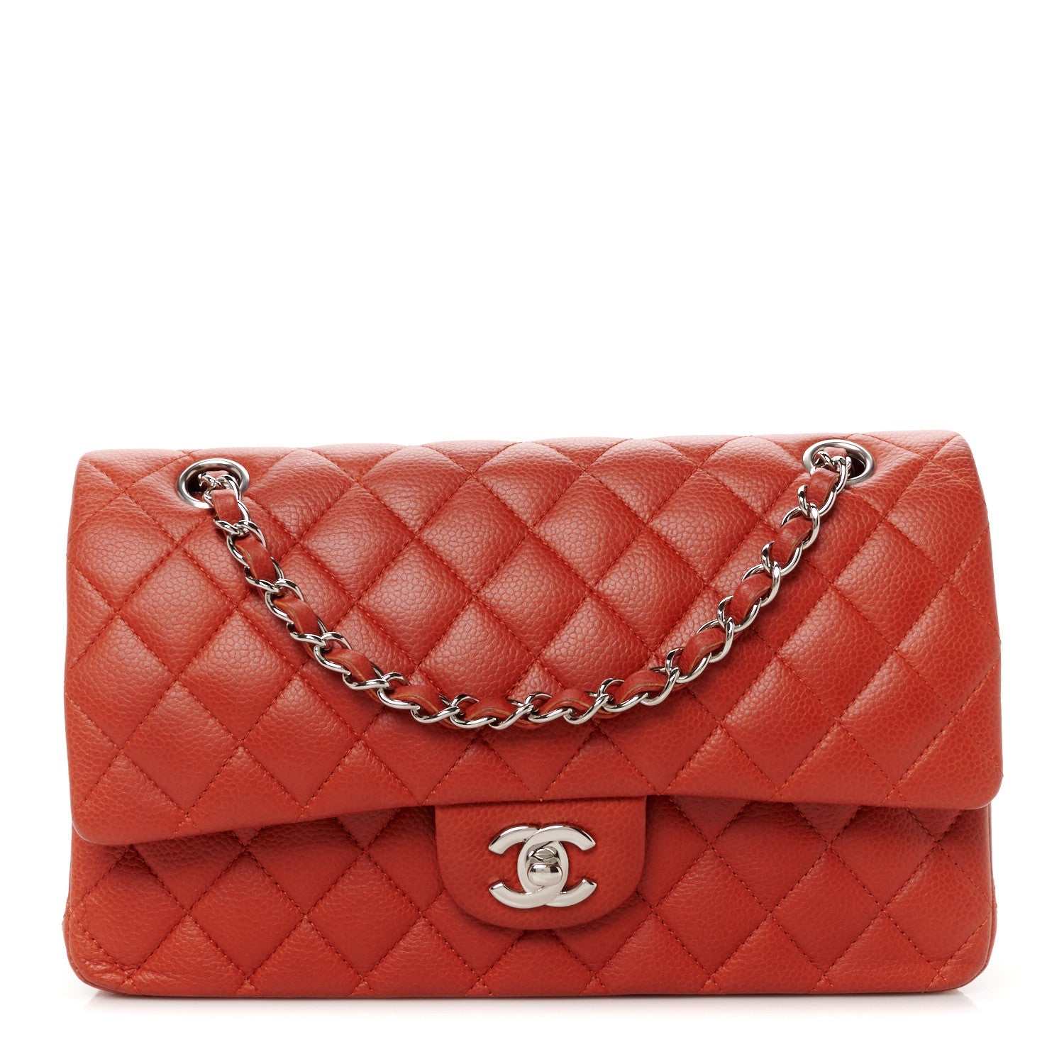 Caviar Quilted Medium Double Flap Red