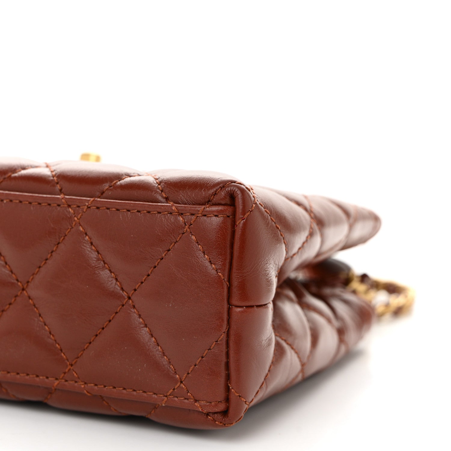 Shiny Aged Calfskin Quilted Nano Kelly Shopper Brown