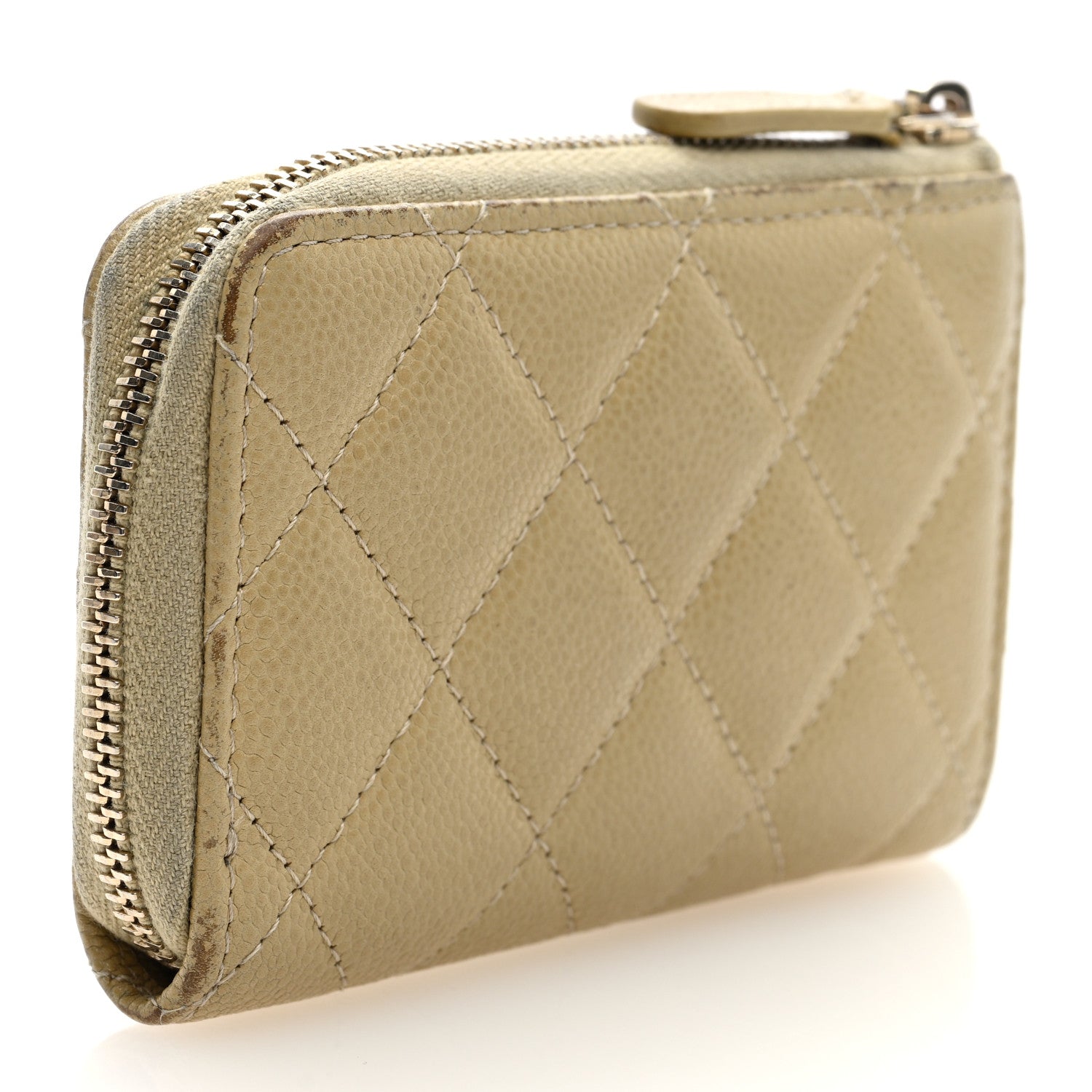 Caviar Quilted Zipped Key Holder Case Light Green