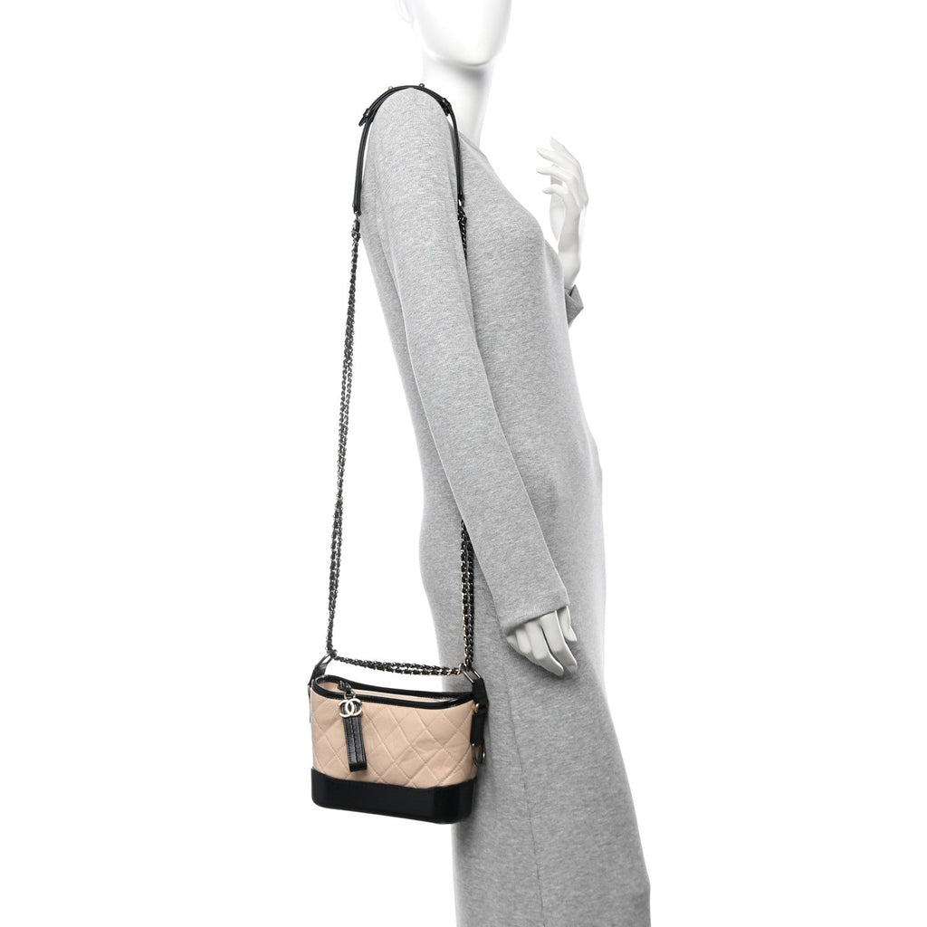 Aged Calfskin Quilted Small Gabrielle Hobo Beige Black