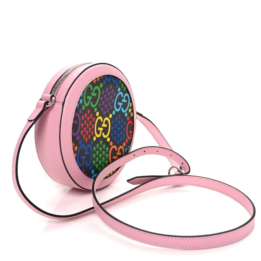 GG Supreme Monogram Psychedelic Round Shoulder Bag Black Multicolor Sugar Pink