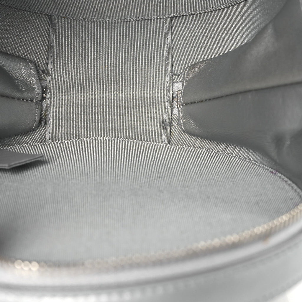 Metallic Glazed Calfskin Round As Earth Evening Bag Silver