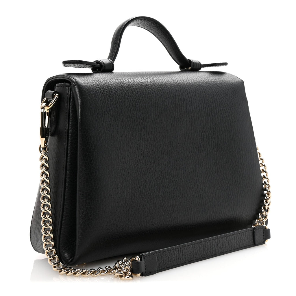 Dollar Calfskin Interlocking G Top Handle Shoulder Bag Black