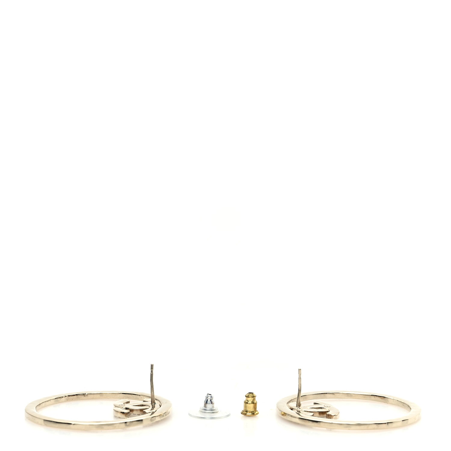 Metal Crystal CC Round Drop Earrings Gold