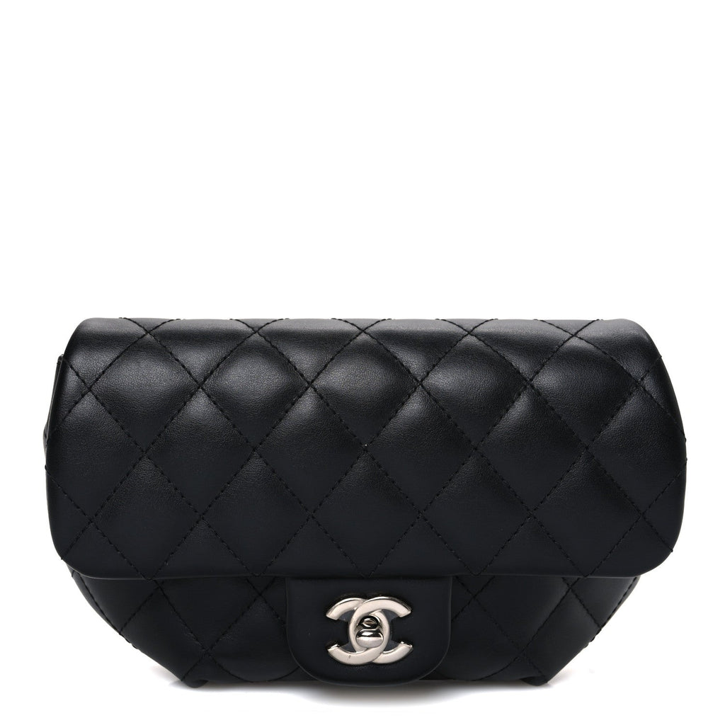 Calfskin Quilted CC Uniform Flap Belt Bag Black