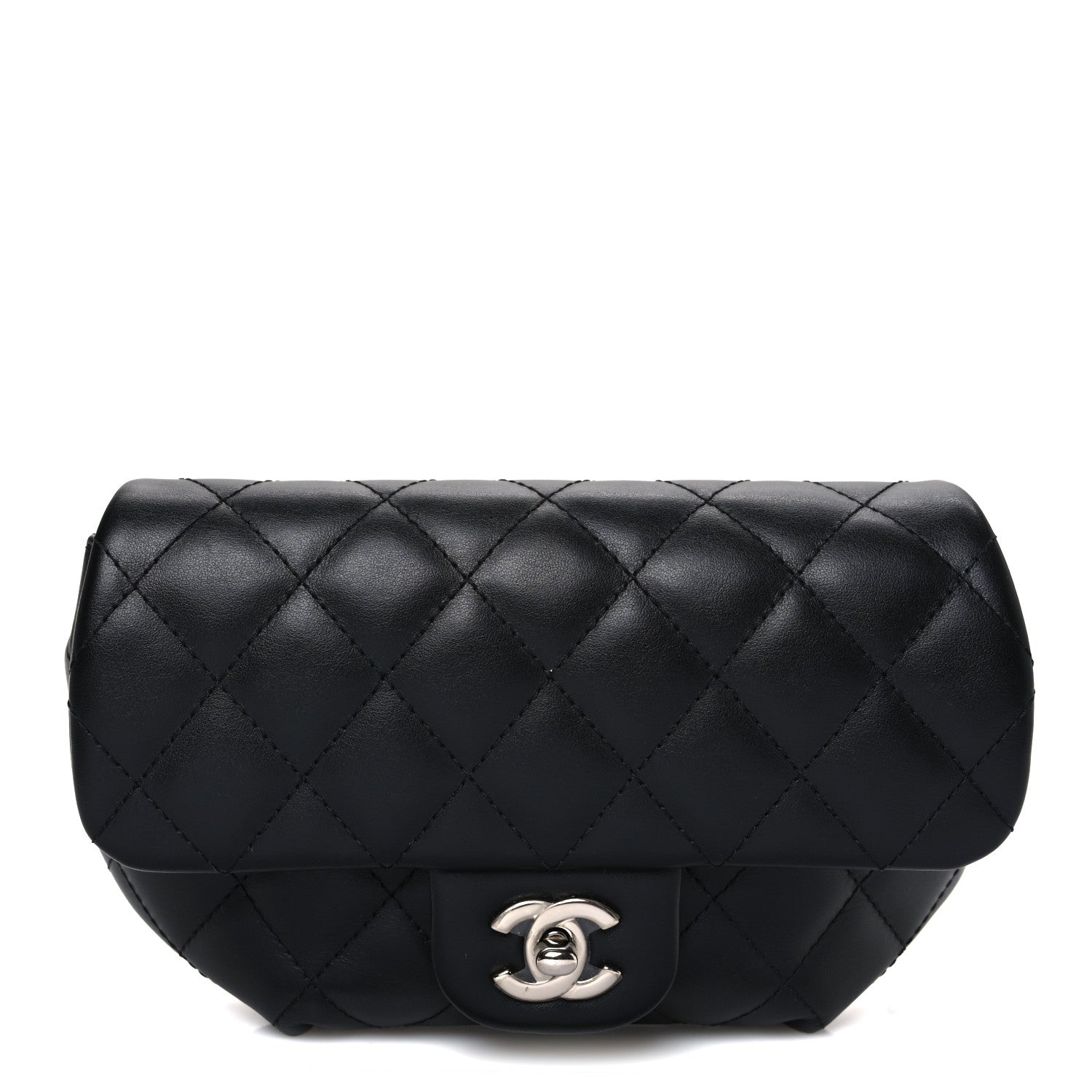 Calfskin Quilted CC Uniform Flap Belt Bag Black