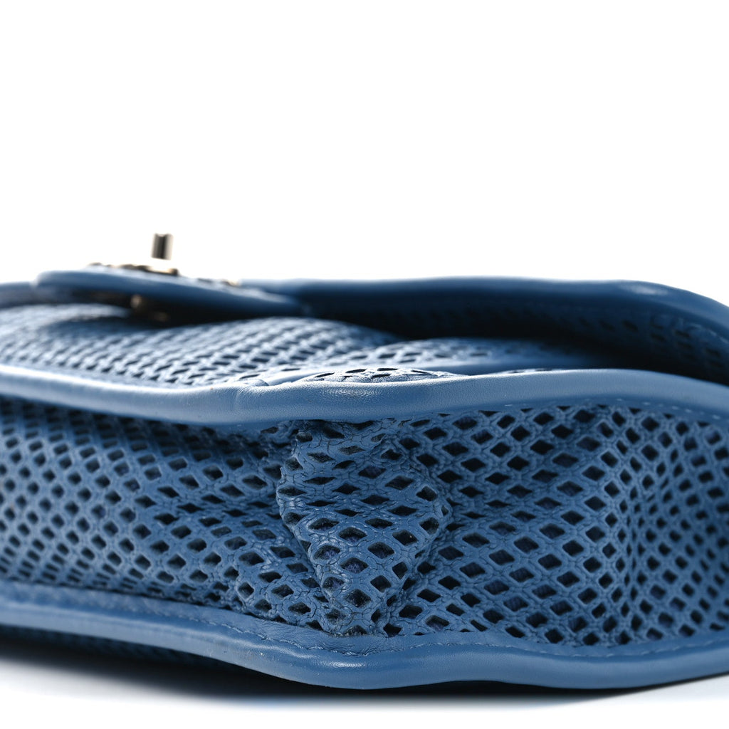 Perforated Calfskin Large Up In The Air Flap Blue