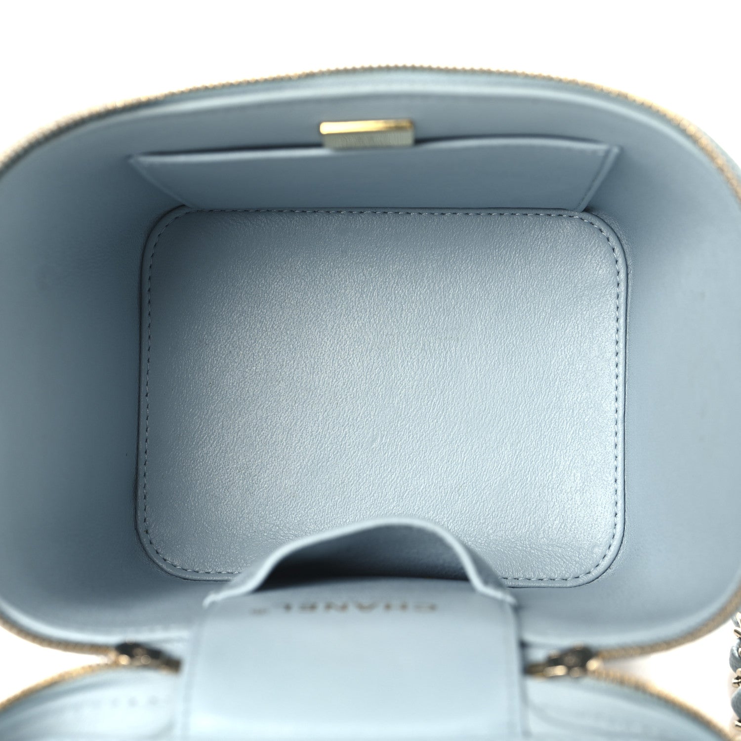 Caviar Quilted Small Top Handle Vanity Case With Chain Light Blue