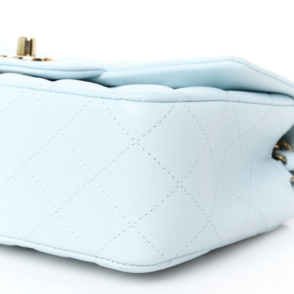 Lambskin Quilted Mini Rectangular Flap Light Blue