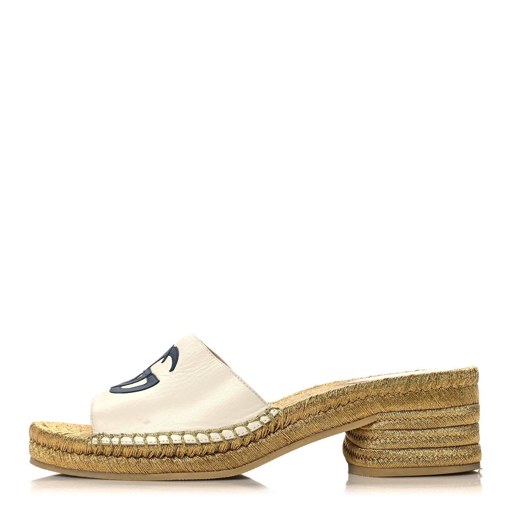 Malaga Kid Lifford Calfskin GG Mid Heel Slide 37 White Blue