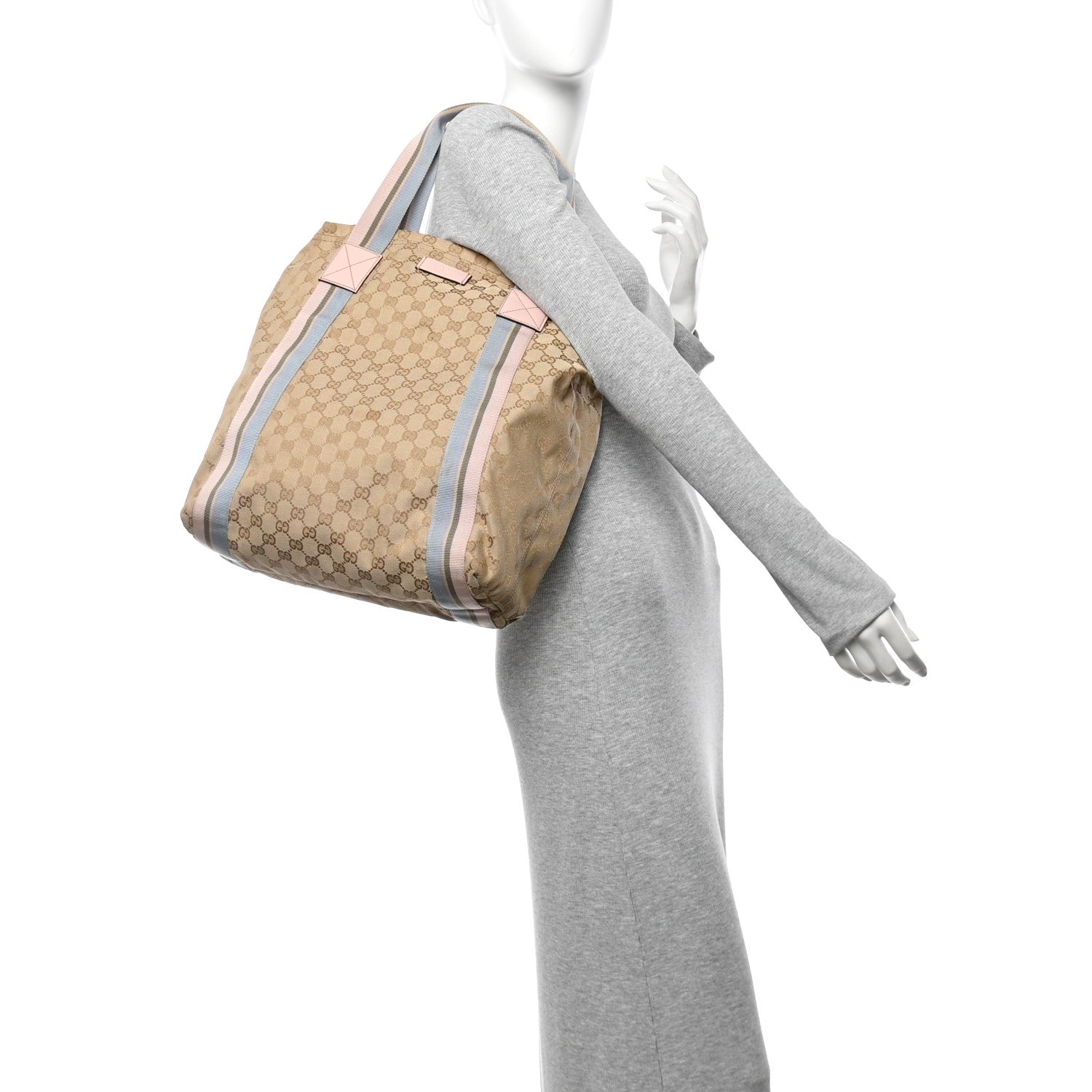 GG Monogram Medium Web Handle Vertical Tote Pink Blue