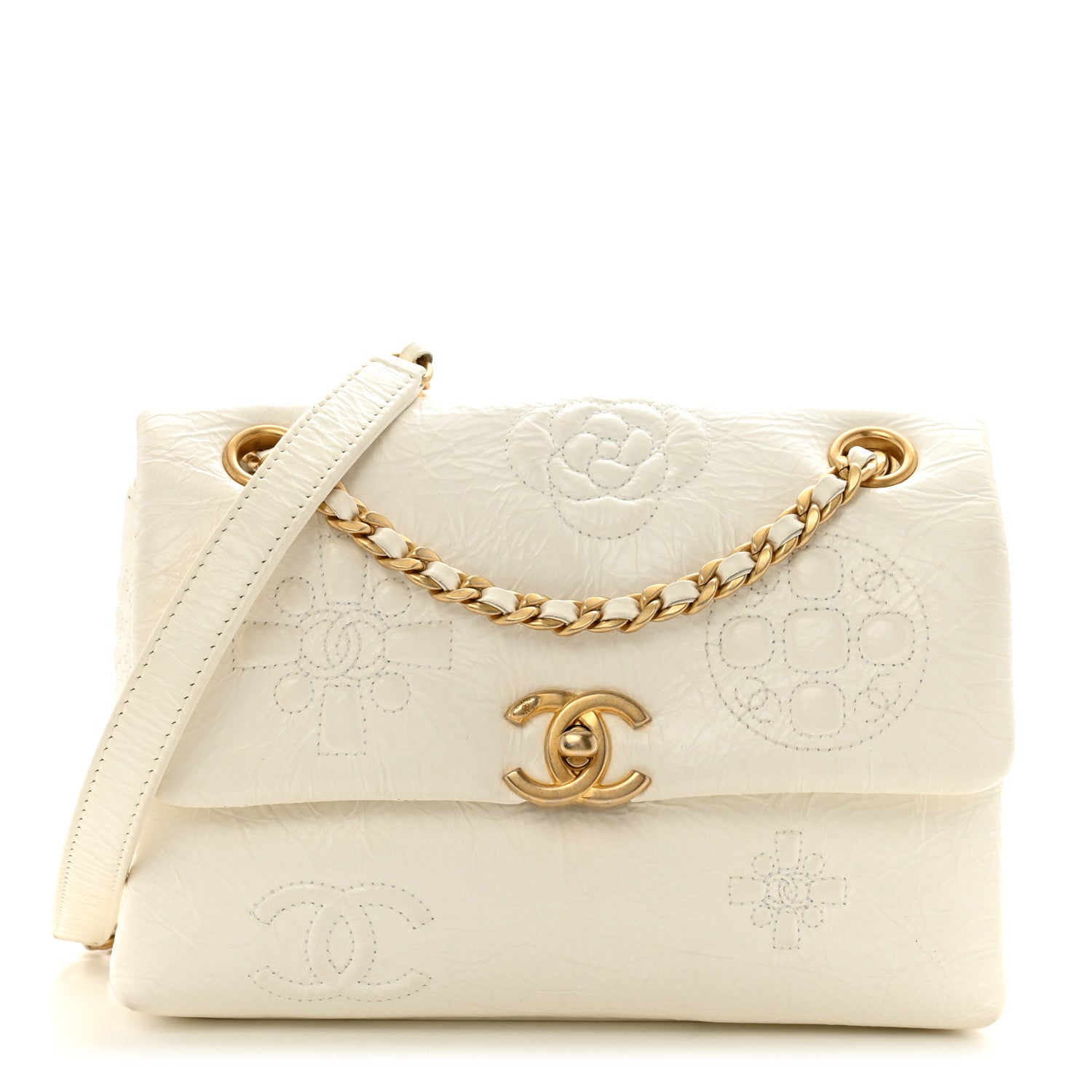 Crumbled Calfskin Embossed Flap White