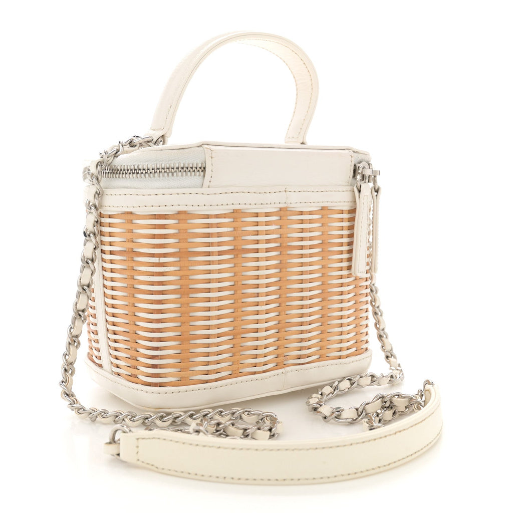 Calfskin Raffia Small Vanity Case Bag White Beige