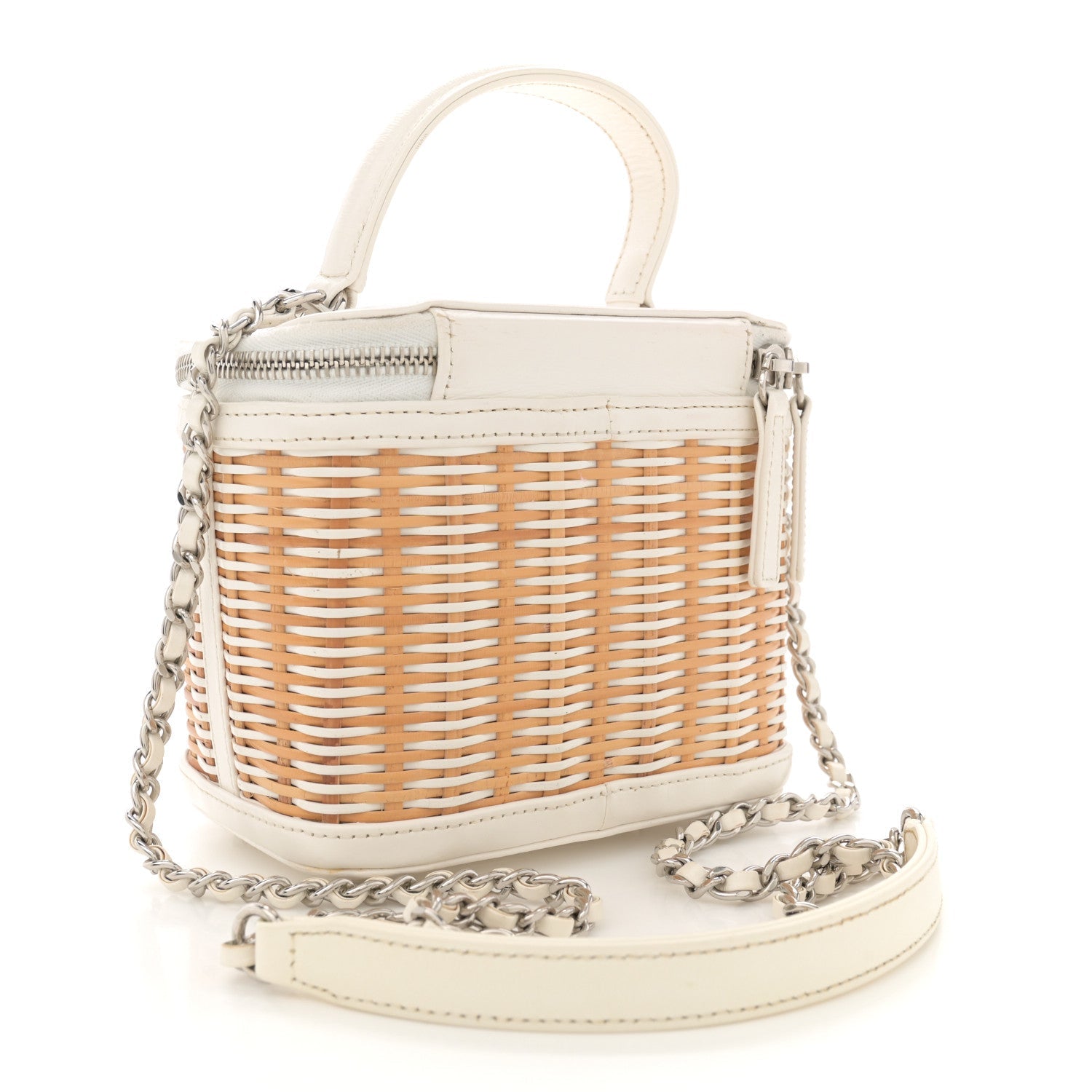 Calfskin Raffia Small Vanity Case Bag White Beige
