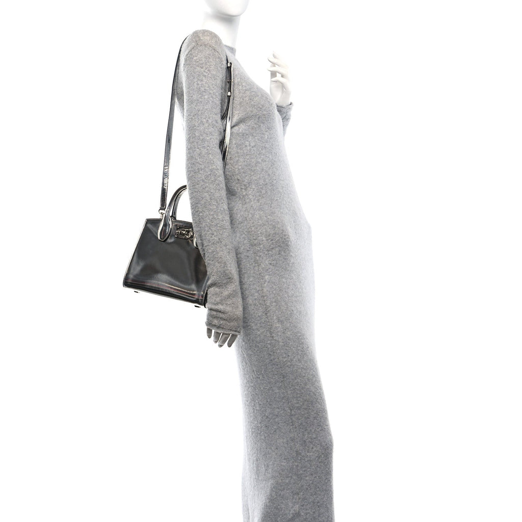 Metallic Calfskin Small The Studio Box Bag Argento