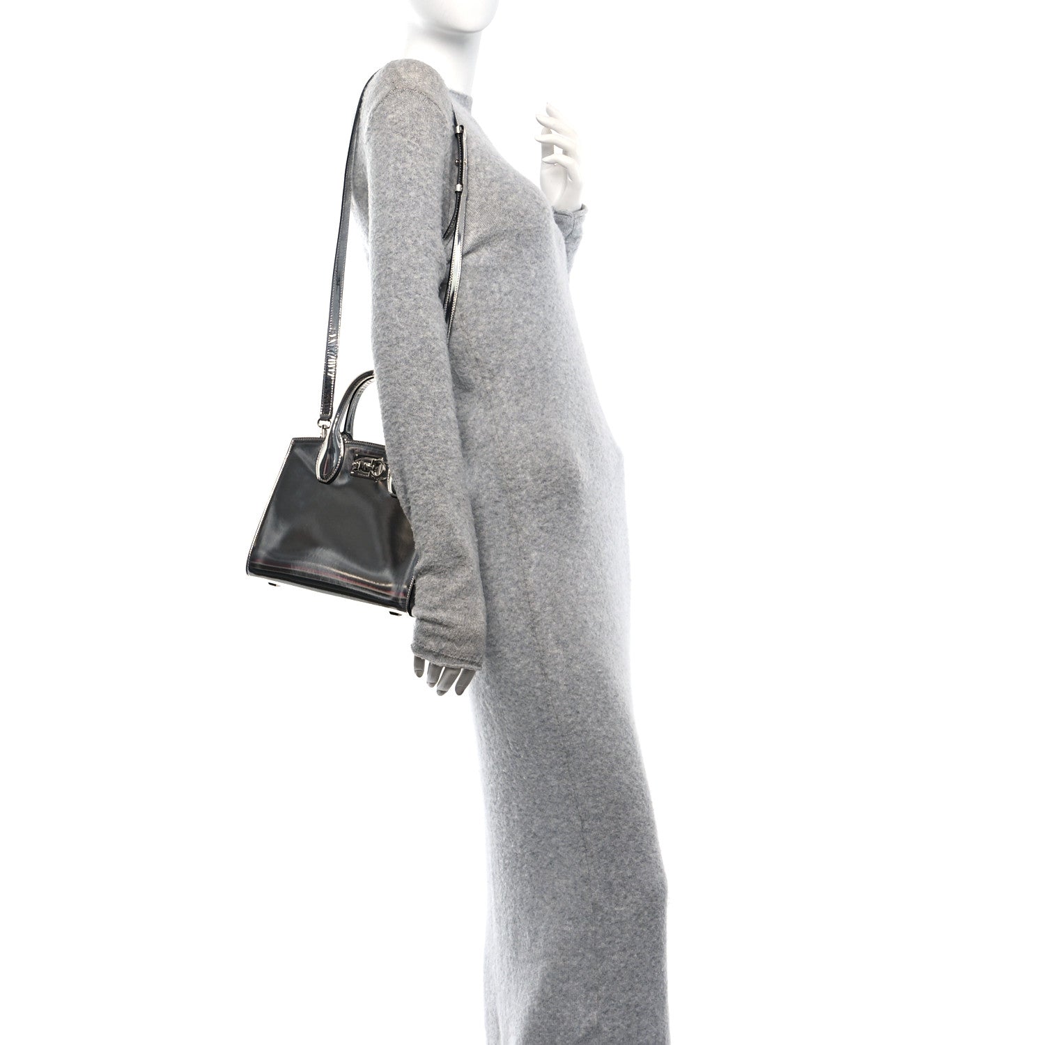 Metallic Calfskin Small The Studio Box Bag Argento