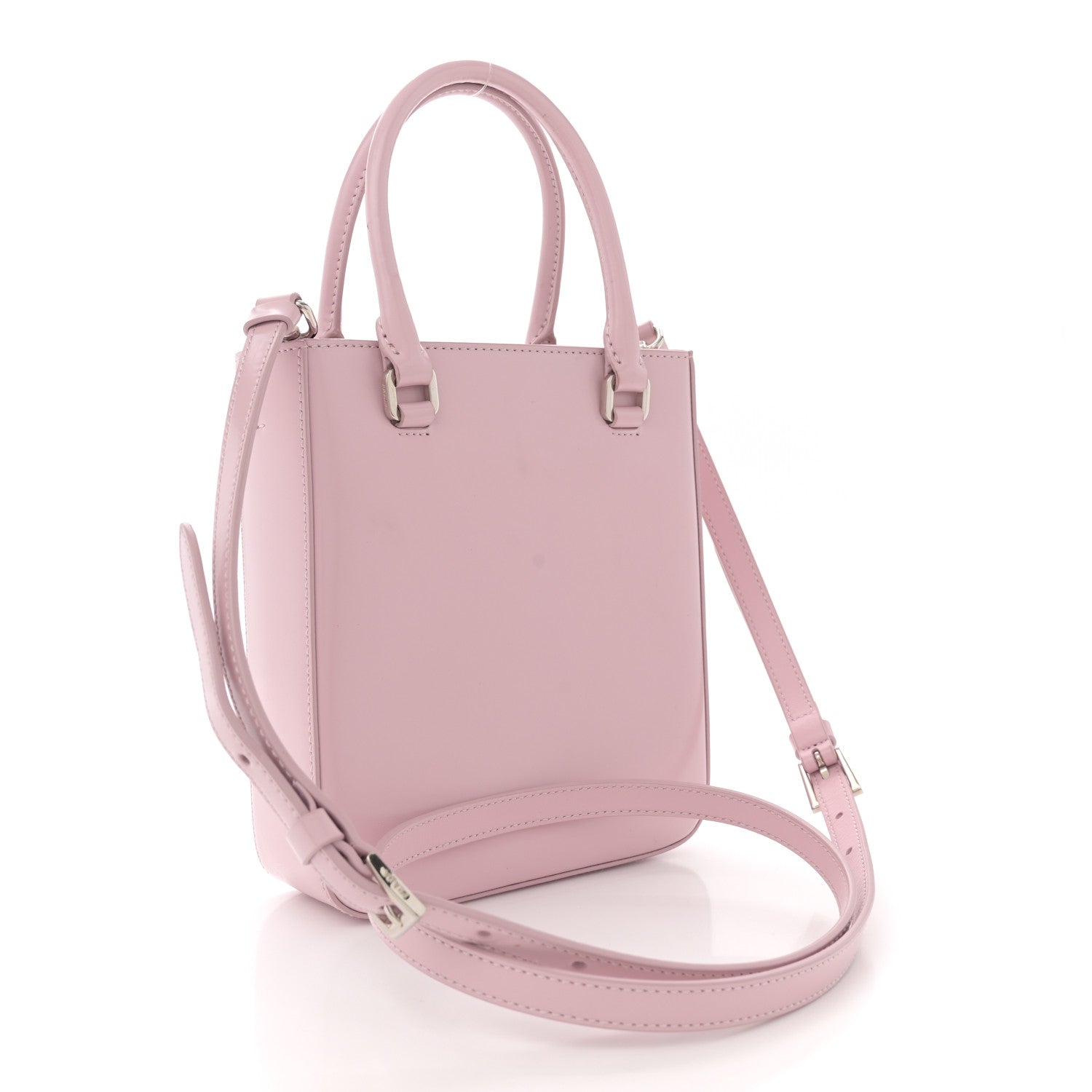 Spazzolato Metal Triangle Logo Small Double Handle Crossbody Tote Alabastro