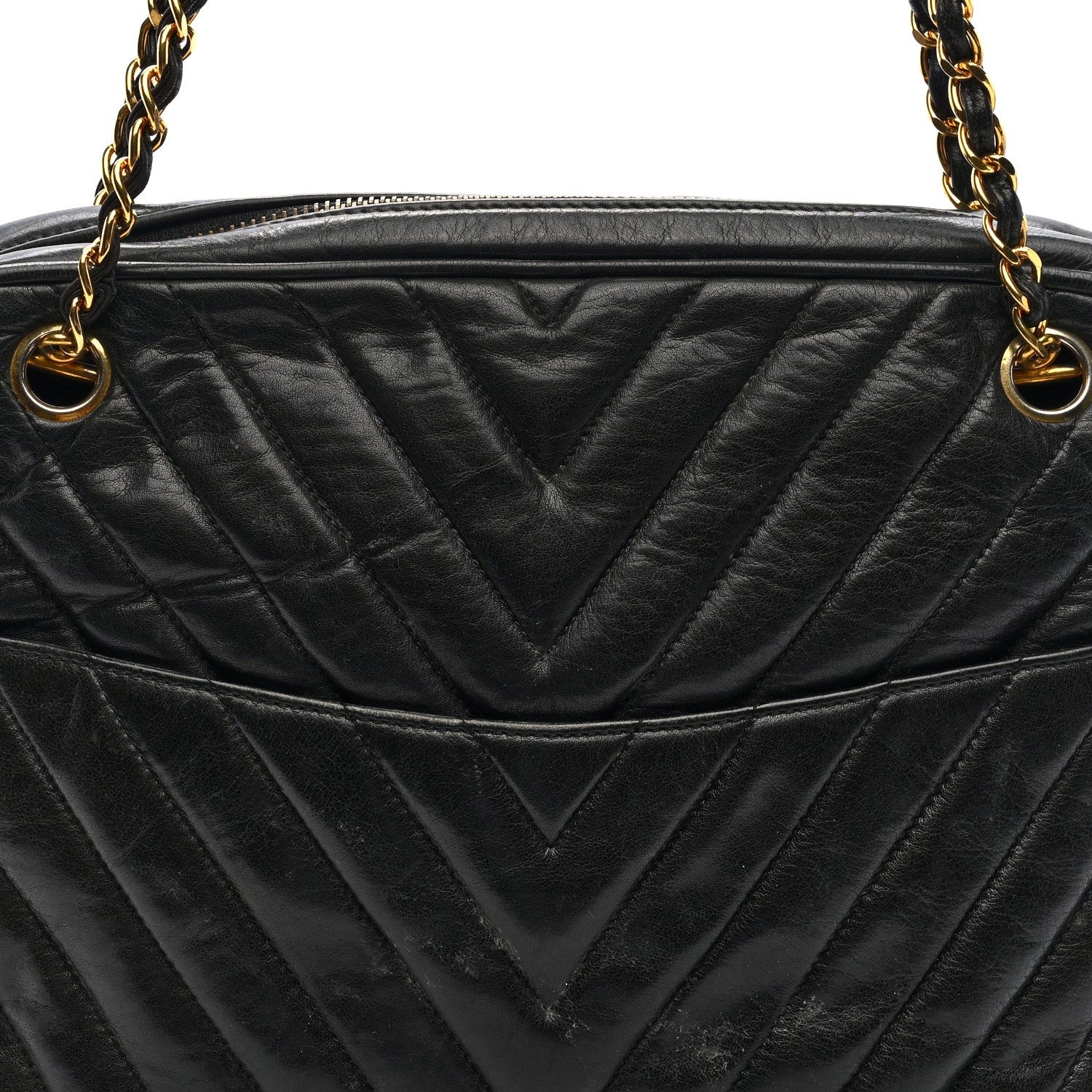 Lambskin Chevron Quilted Camera Case Black