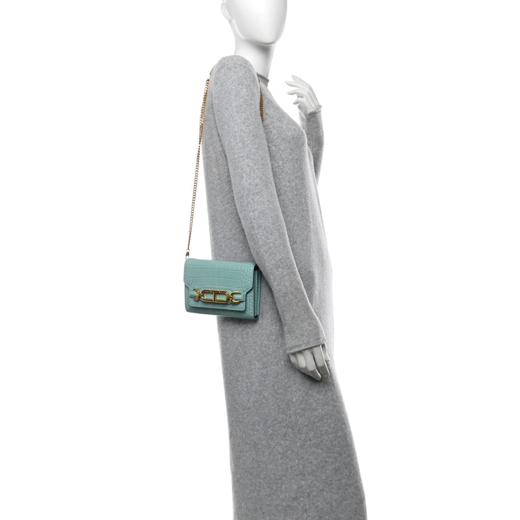 Calfskin Crocodile Embossed Mini Whitney Shoulder Bag Pastel Turquoise