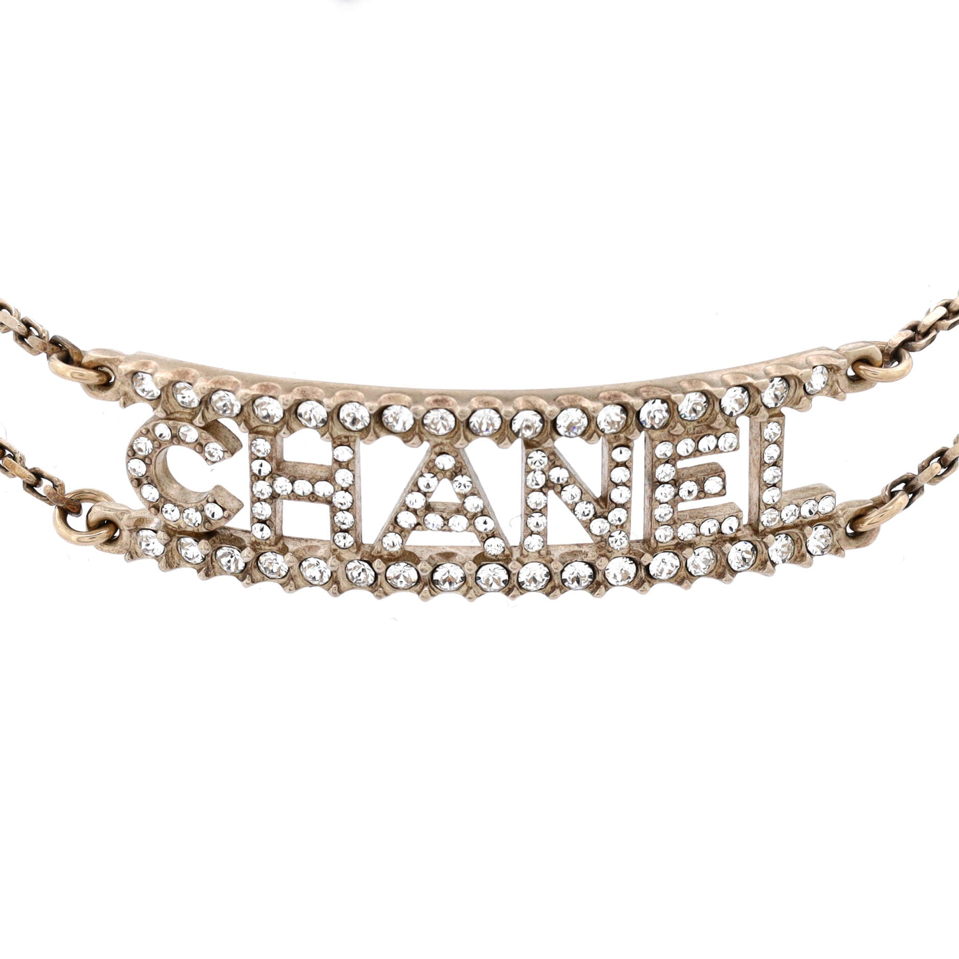 Logo Letters Plate Double Chain Choker Necklace Metal with Crystals