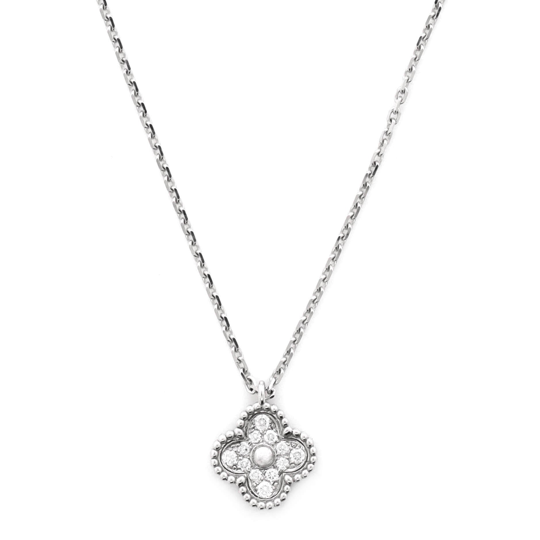 Sweet Alhambra Pendant Necklace 18K White Gold with Diamonds