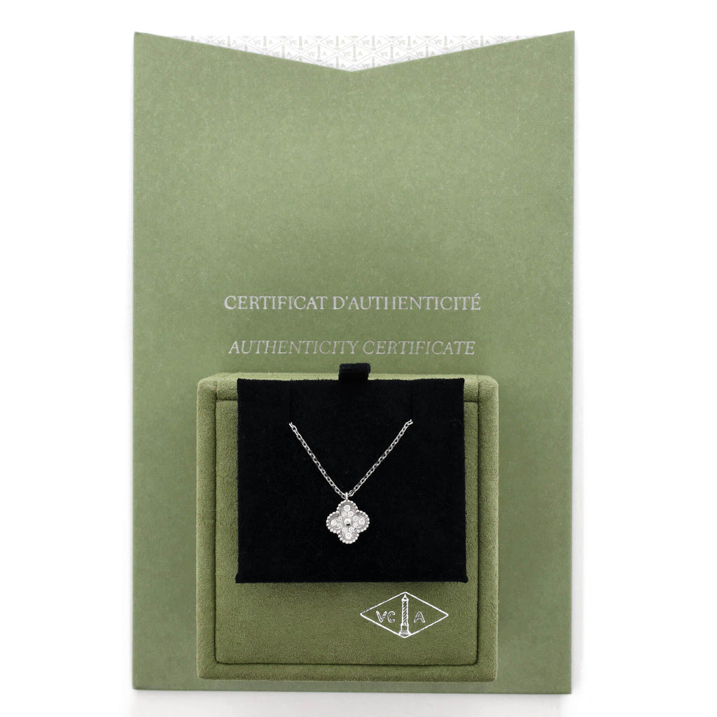 Sweet Alhambra Pendant Necklace 18K White Gold with Diamonds