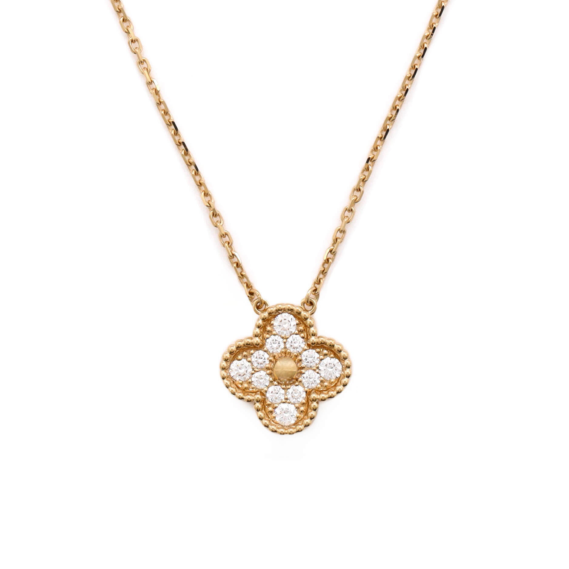 Vintage Alhambra Pendant Necklace 18K Yellow Gold and Diamonds