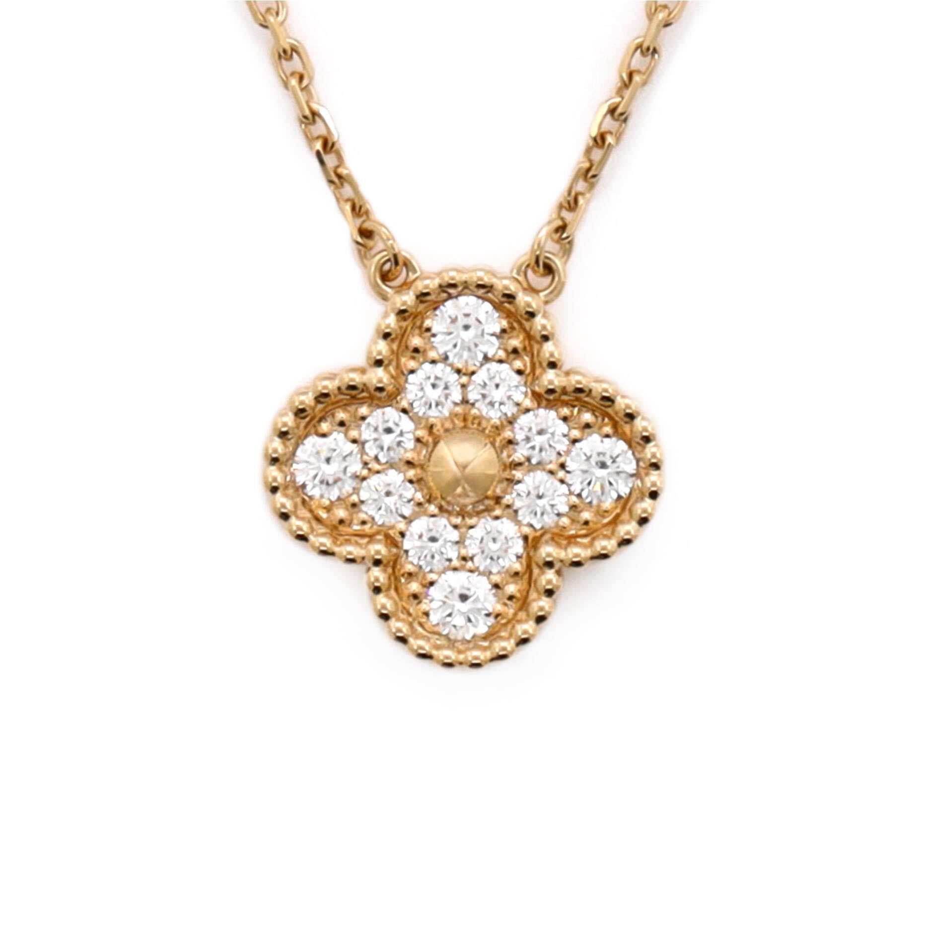 Vintage Alhambra Pendant Necklace 18K Yellow Gold and Diamonds