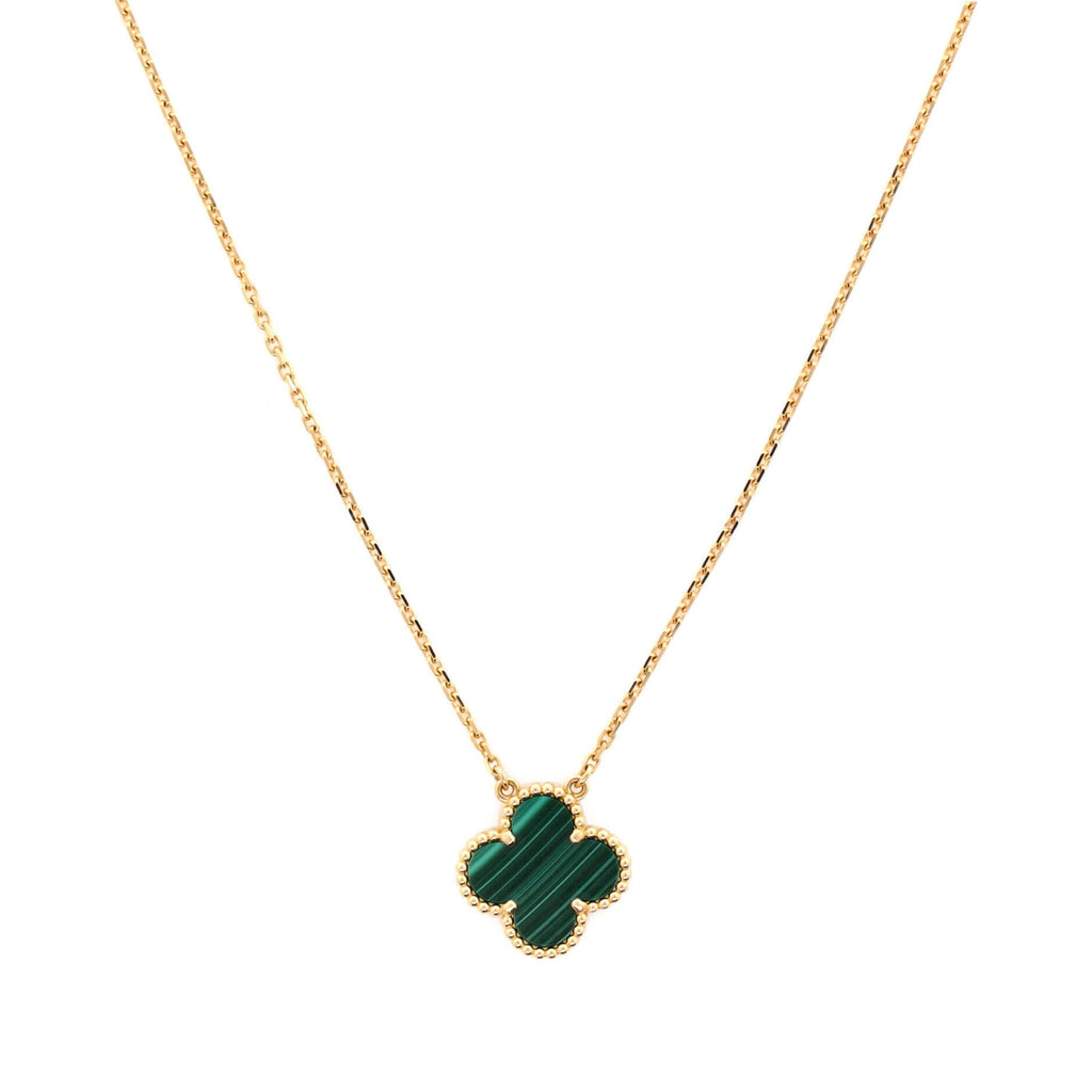 Vintage Alhambra Pendant Necklace 18K Yellow Gold and Malachite