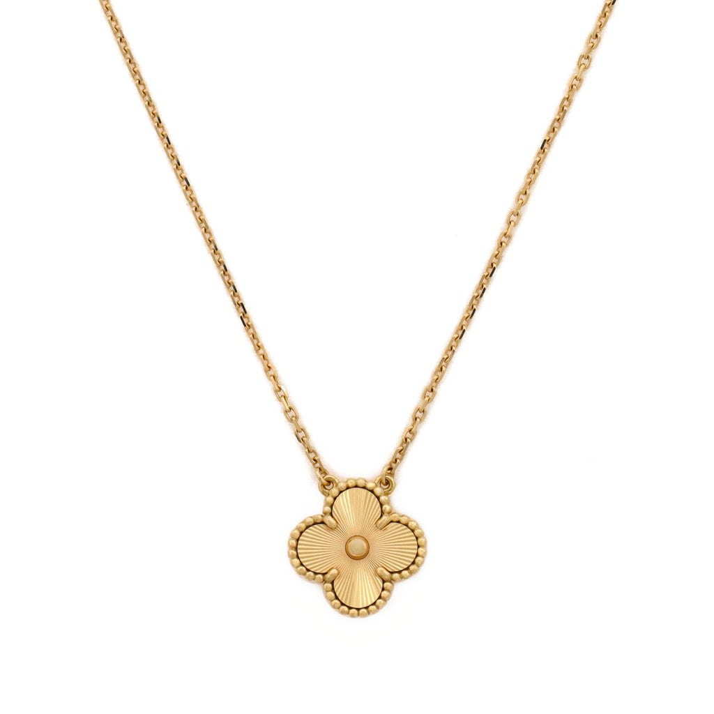 Vintage Alhambra Pendant Necklace Guilloche 18K Yellow Gold