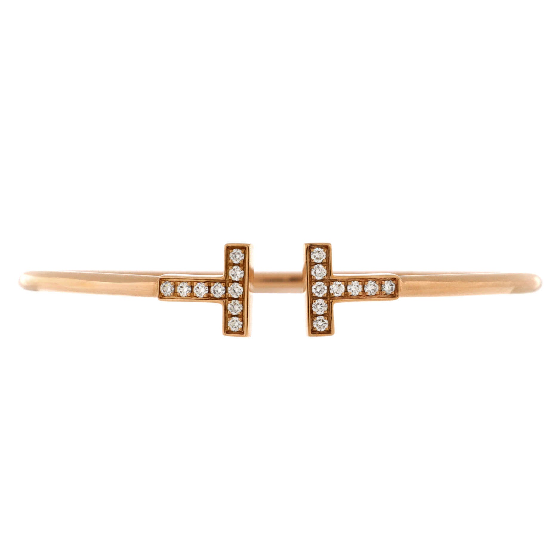 T Wire Bracelet 18K Rose Gold with Diamonds