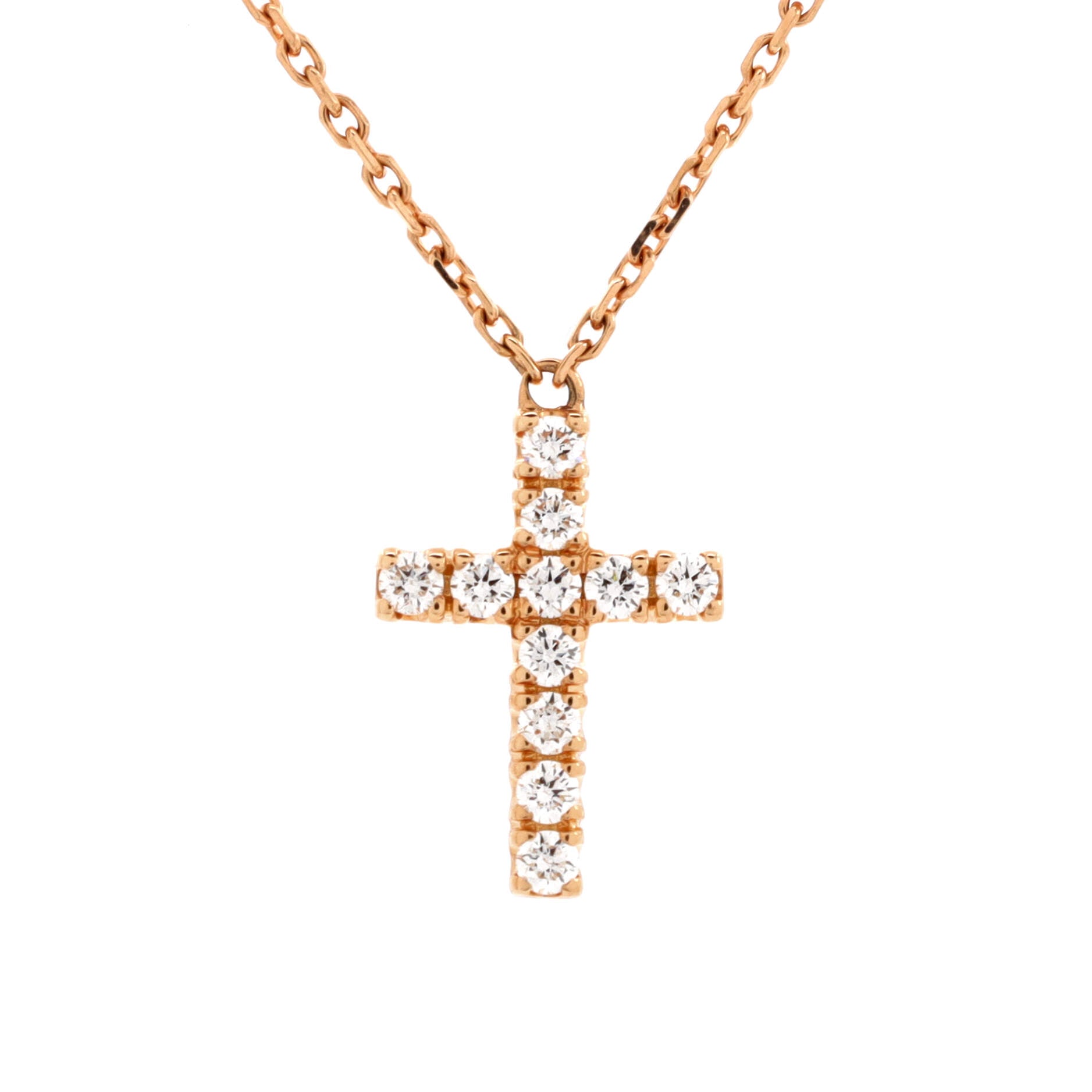 Cross Pendant Necklace 18K Rose Gold with Diamonds